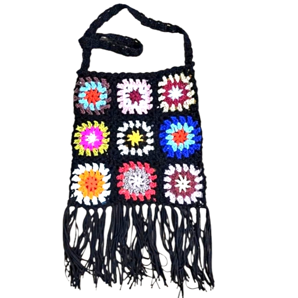 26. Colorful Crochet Fringe Bag